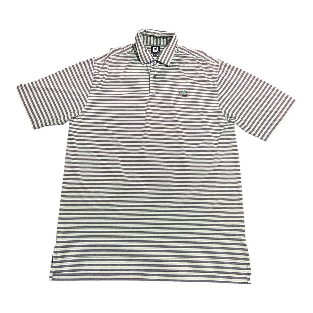 FootJoy Polo Men L Grey Green Striped‎ Golf Shirt Eagle Logo Performance